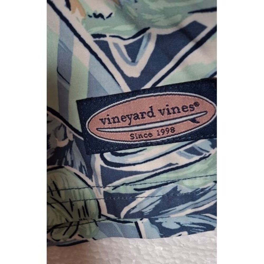 Vineyard Vines Mens Large BlueGreen Surfboard Palm Tree Print Swim Trunks Shorts - Picture 2 of 6